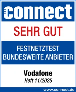 Im Festnetztest bundesweiter Anbieter (November 2025) schneidet Vodafone sehr gut ab.